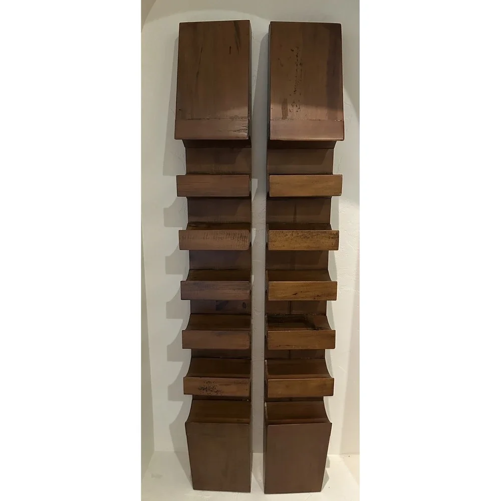 Wooden Wine Racks Bottle Wall Mounted Cellar Pine w/Walnut Stain Pair 12 Holders